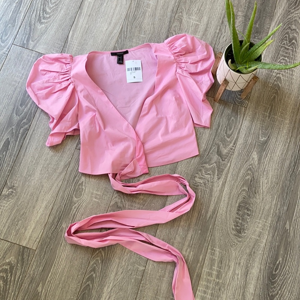 🌷Bright Pink Surplice/Puff Shoulder Wrap Top